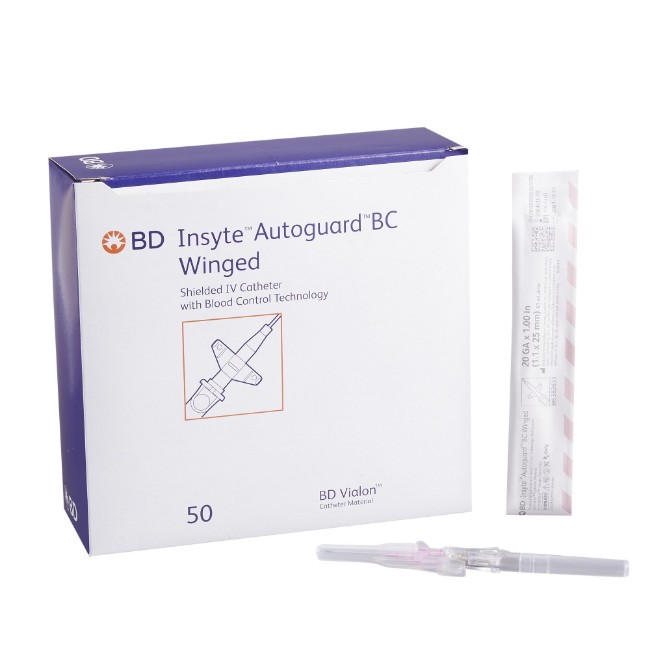 Catheters  Insyte Autoguard BC Shielded Winged IV Catheter  Pink  20G x 1 