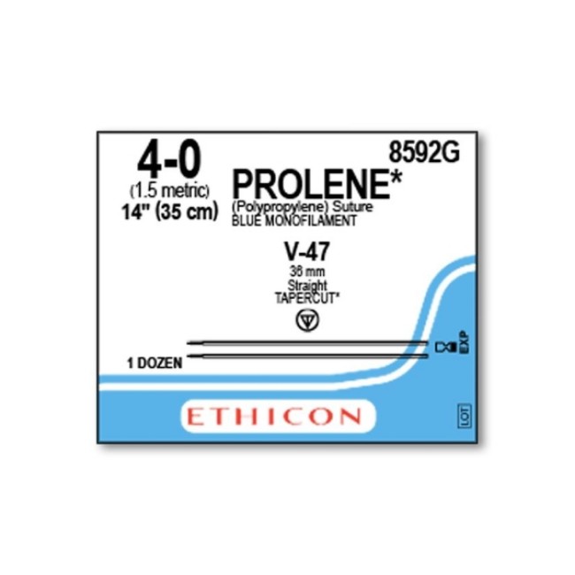 Sutures  Prolene Monofilament Suture   Blue   Size 4 0   14   V 47 Needle