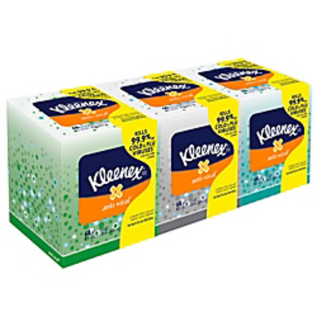 Kleenex Boutique Antiviral 3 Ply Facial Tissue   White   68 Tissues Per Box   Pack Of 3 Boxes