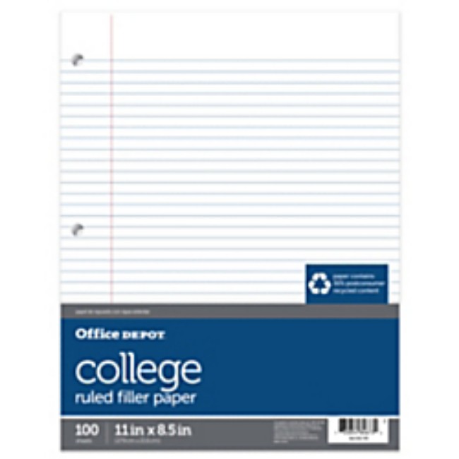 Office Depot Brand College Ruled Notebook Filler Paper   3 Hole Punched   11In X 8 1 2In   100 Sheets
