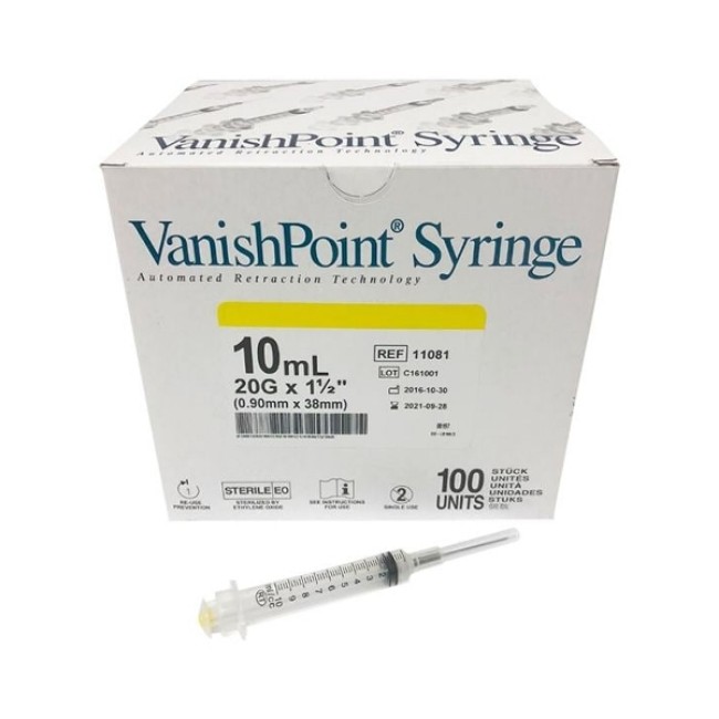 Vanishpoint Syringe With Retractable Hypodermic Needle   10 Ml   20G X 1 