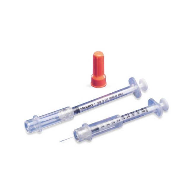 Syringes  Monoject Insulin Safety Syringe With Permanent Needle   1 Ml   29G X 0 5 