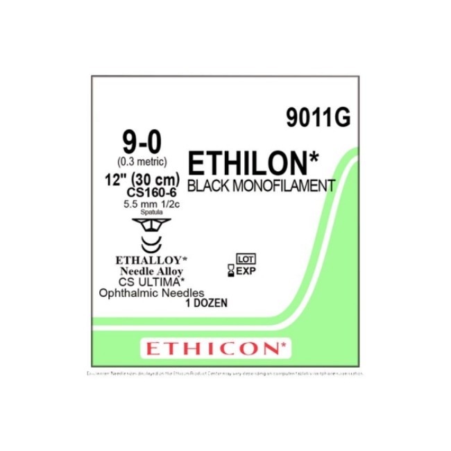 Sutures  Ethilon Monofilament Suture   Black   12   Size 9 0   Cs160 6 Needle