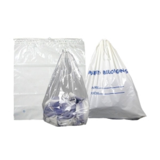 Bags  1 3 Mil Drawstring Patient Belongings Bag   White With Blue Print   20  X 20 