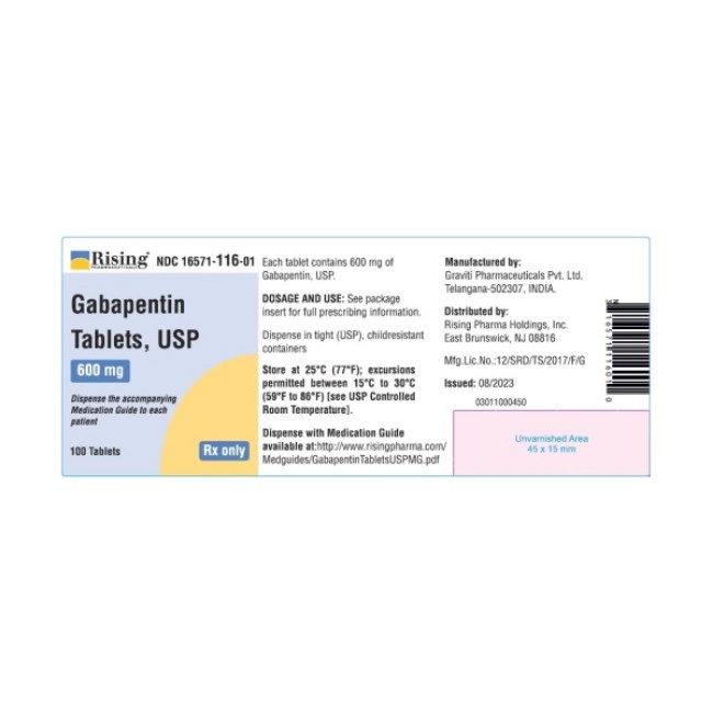 Gabapentin 600Mg Tab 100