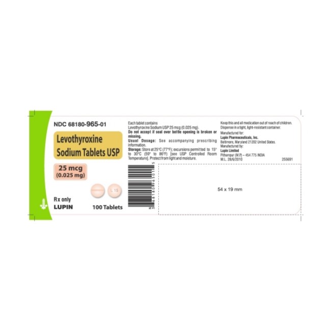 LEVOTHYROXINE SODIUM tablet 25mcg  0 025mg  100 Tablets