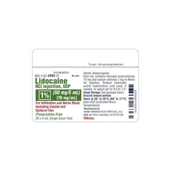 Injections  Lidocaine Hydrochloride Injection  1  Single Dose Vial  25 x 5 mL