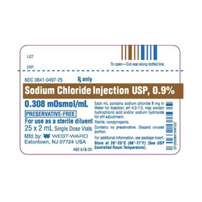 Injections  Sodium Chloride Injection  0 9  Single Dose Vial  25 x 2 mL