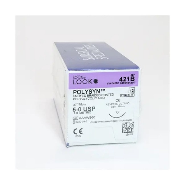 Suture   Look Polysyn  Clear Braided  5 0  27In 70Cm  Reverse Cutting    19Mm  3 8 Circle