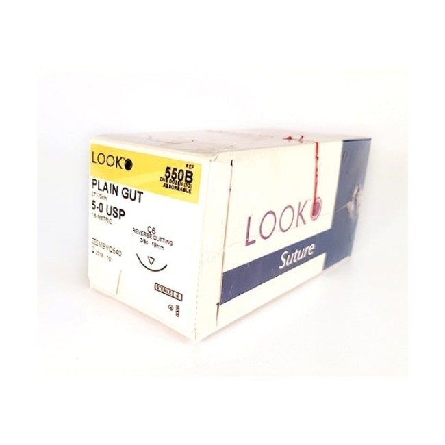 Plain Gut Suture With Look C6 Reverse Cutting Needle 19 Mm 3 8 Circle   Size 5 0  