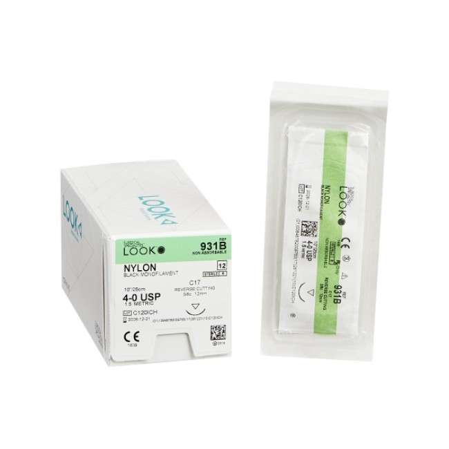 Black Nylon Monofilament Suture   Size 4 0   10   C 17 Needle