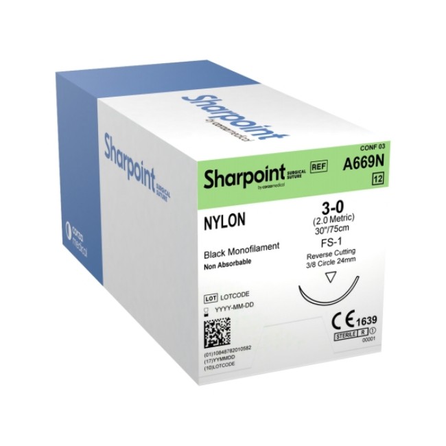 Suture  nylon 3 0 black 1x30 FS 1