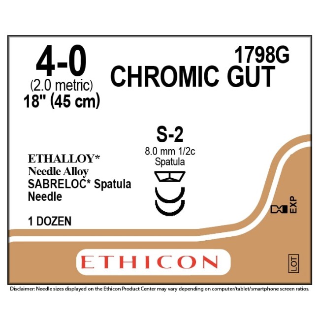 Sutures  Chromic Gut Suture   S 2 Double Armed Needle   Size 4 0   18 