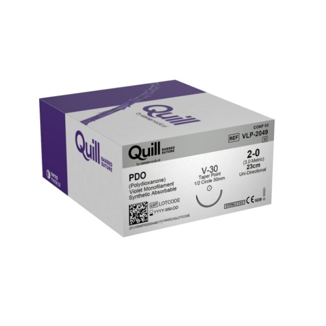 Quill Barbed Suture   Pdo   2 0   Violet   23Cm   V 30   Taper Point   1 2 Circle   30Mm   Uni Directional