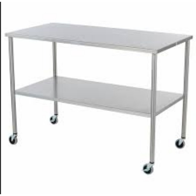 Tables  Stainless Steel Instrument Table With Shelf   30  X 48  X 34 