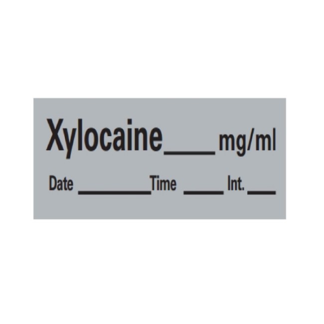 Labels  Xylocaine Chart Label Tape   1 5  X 0 5  Labels   500  Roll   Gray