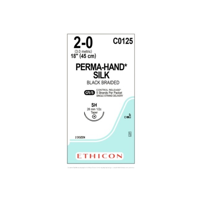 Sutures  Perma Hand Suture   Black   Size 2 0   5 X 18   Sh Needle