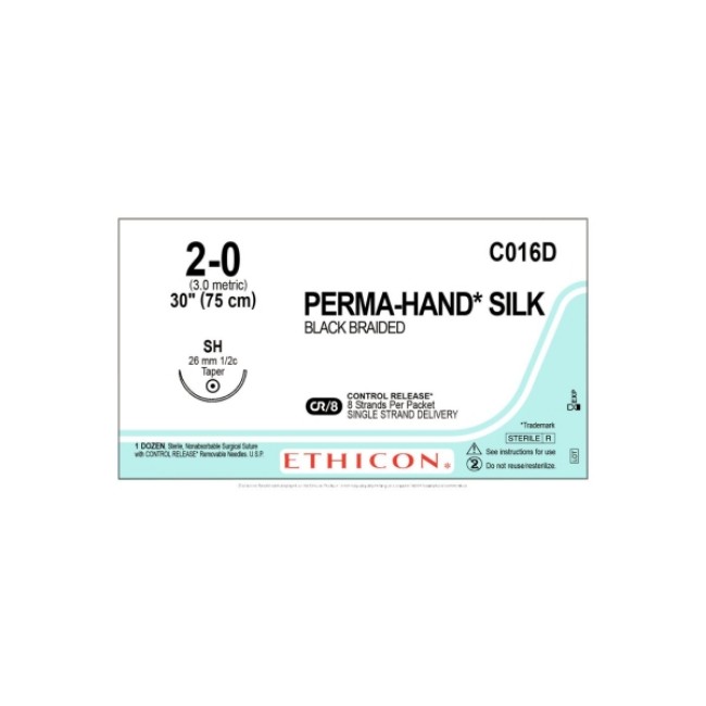 Sutures  Perma Hand Suture   Black   Size 2 0   8 X 30   Sh Needle