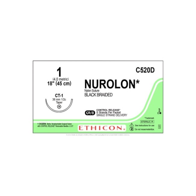 Sutures  Nurolon Suture   8 18   Black   Ct 1 Needle   Size 1