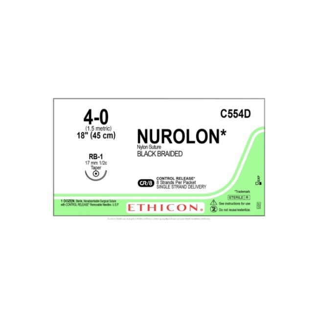 Sutures  Nurolon Suture   8 18   Black   Rb 1 Needle   Size 4 0