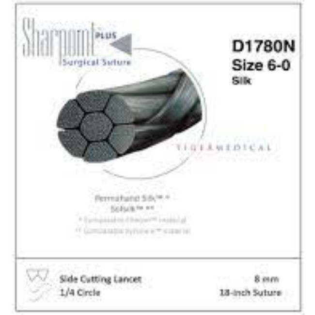 Sharpoint Ophthalmic Suture   Silk   6 0   Black   18   Vsp8   Side Cutting Lancet   1 4 Circle   8Mm