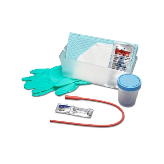 Catheter Trays  Intermittent Urethral Insertion With 15 Fr Red Rubber Catheter   Pvp   Aloetouch Gloves   Csr Wrapped Tray