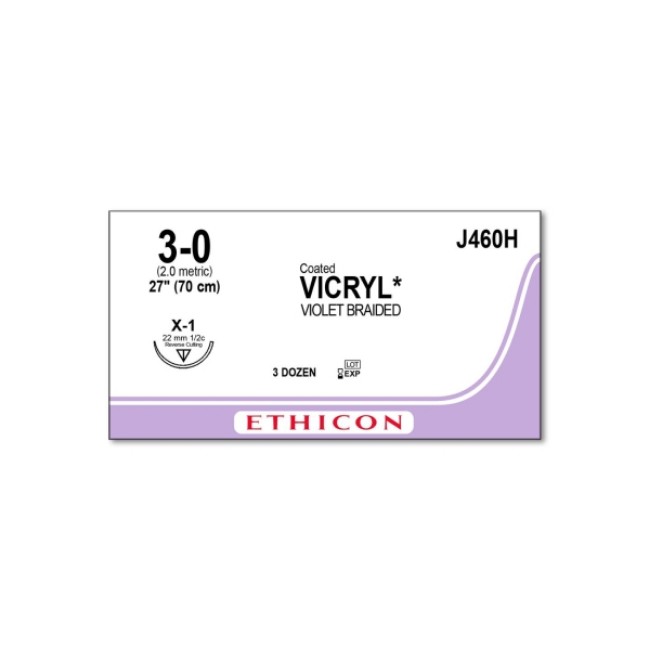 Sutures  Coated Vicryl Absorbable Suture   Violet Braided   X 1 Needle   Size 3 0   27 