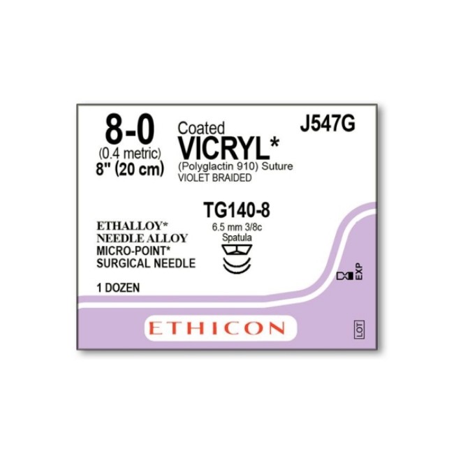 Sutures  Coated Vicryl Absorbable Suture   Violet Braided   Tg140 8 Needle   Size 8 0   8 