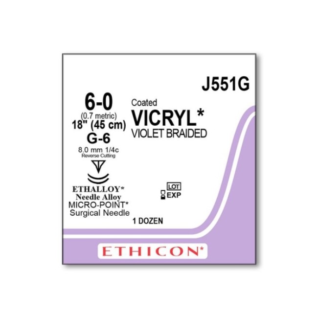 Sutures  Coated Vicryl Absorbable Suture   Violet Braided   G 6 Needle   Size 6 0   18 