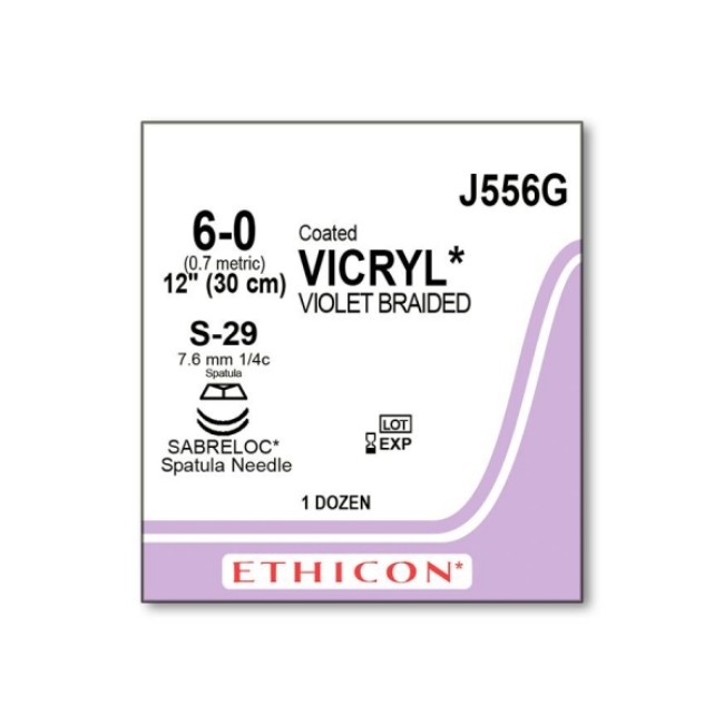 Sutures  Coated Vicryl Suture   Violet Braided   Double Arm S 29 Needle   Size 6 0   12 