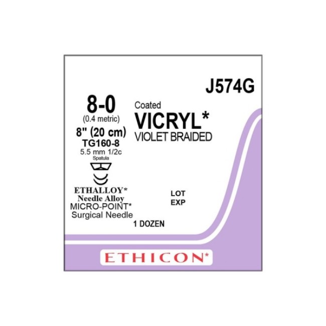 Sutures  Coated Vicryl Absorbable Suture   Violet Braided   Tg160 8 Needle   Size 8 0   8 