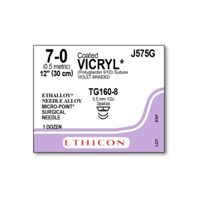 Sutures  Coated Vicryl Absorbable Suture   Violet Braided   Tg160 8 Needle   Size 7 0   12 