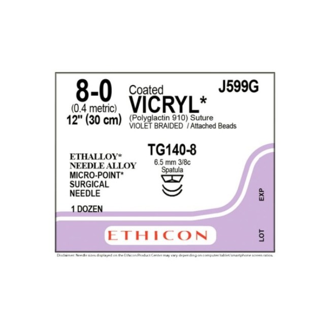 Sutures  Coated Vicryl Absorbable Suture   Violet Braided   Tg140 8 Needle   Size 8 0   12 