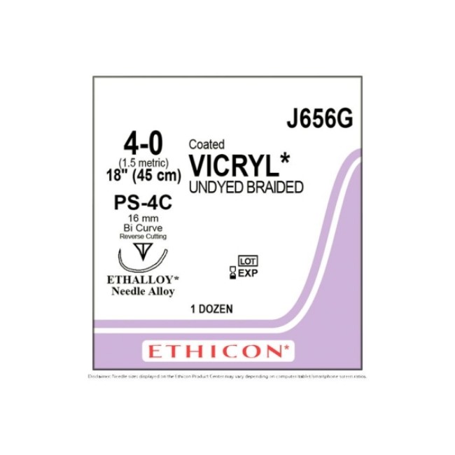 Suture   Coated Vicryl  Undyed Ethicon Coated Vicryl Braided Absorbable Prime Reverse Cutting 4 0 Ps 4C 18  Compound Suture