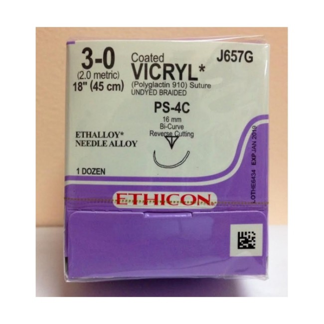 Suture   Coated Vicryl  Undyed Ethicon Coated Vicryl Braided Absorbable Prime Reverse Cutting 3 0 Ps 4C 18  Compound Suture