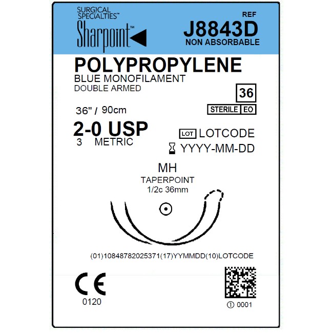 Sharpoint Plus   Polypropylene   2 0   Blue   90Cm   Mh   Taper Point    1 2 Circle   36Mm   Double Arm
