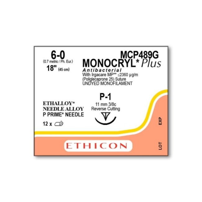 Sutures  Monocryl Plus Suture   P 1   Undyed   Size 6 0   18 