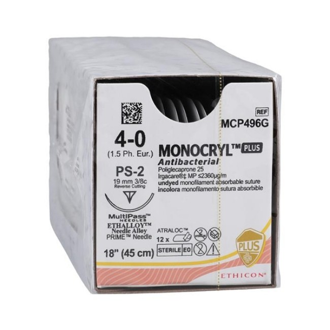 Sutures  Monocryl Plus Suture   Ps 2   Undyed   Size 4 0   18 