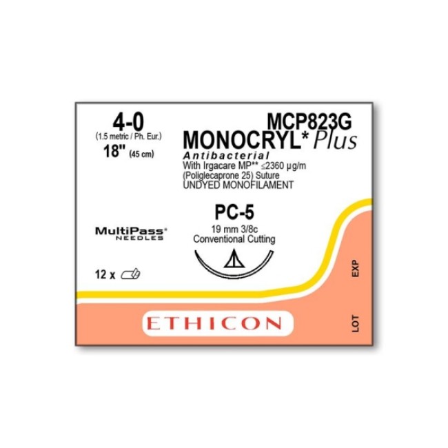 Sutures  Monocryl Plus Suture   Undyed   Size 4 0   18   Pc 5 Needle