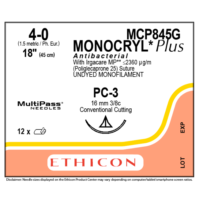 Monocryl Plus Suture   Undyed   Size 4 0   18   Pc 3 Needle
