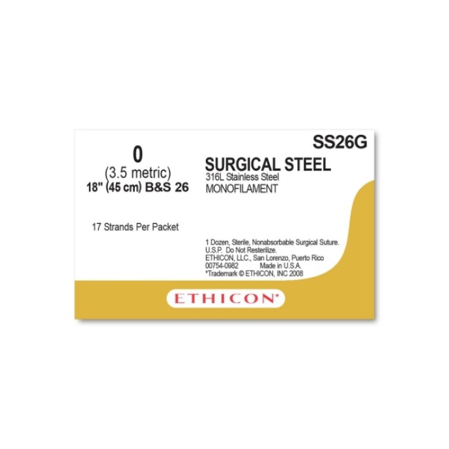 Sutures  Stainless Steel Monofilament Suture   Size 0 0   17 18 