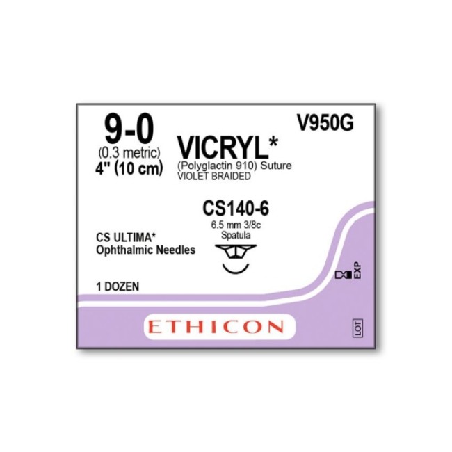 Sutures  Vicryl Absorbable Suture   Violet Monofilament   Cs140 6 Needle   Size 9 0   4 