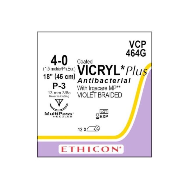 Sutures  Antibacterial Vicryl Plus Coated Suture   Violet Braided   Size 4 0   18   P 3 Needle