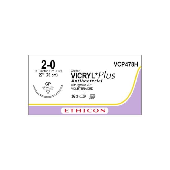 Sutures   Vicryl  Coated Vicryl Plus Antibacterial  Polyglactin 910  Suture   Violet Braided   Size 2 0   27  L