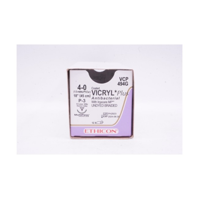 Sutures  Antibacterial Vicryl Plus Coated Suture   Undyed Braided   Size 4 0   18   P 3 Needle