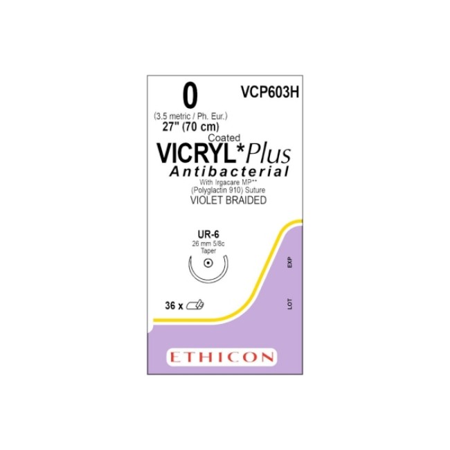 Sutures  Coated Vicryl Plus Antibacterial Suture   Violet Braided   Ur 6 Needle   Size 0   27 