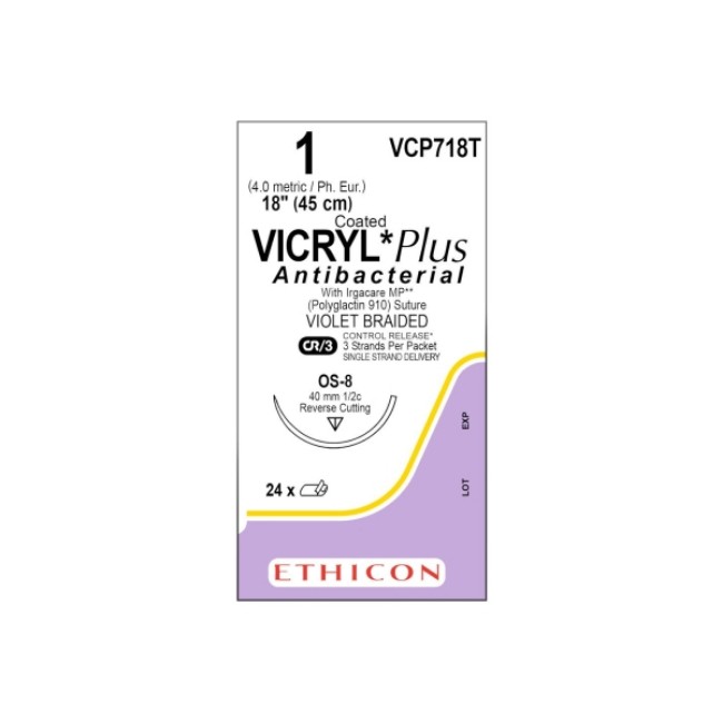 Sutures   Vicryl  Coated Vicryl Plus Antibacterial  Polyglactin 910  Suture   Undyed Braided   Size 1   18  L   3 Pack