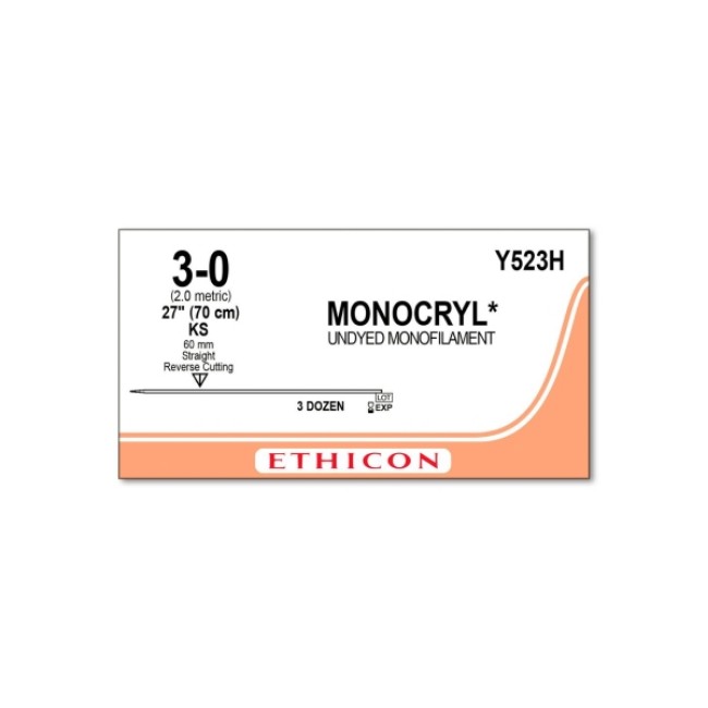 Sutures  Straight Cutting Monocryl Absorbable Sutures   Size 3 0   27  Length