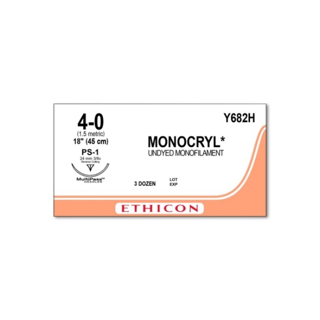 Suture   Monocryl  Undyed Ethicon Monocryl Monofilament Absorbable Prime Reverse Cutting 3 8C 4 0 Ps 1 18  Suture