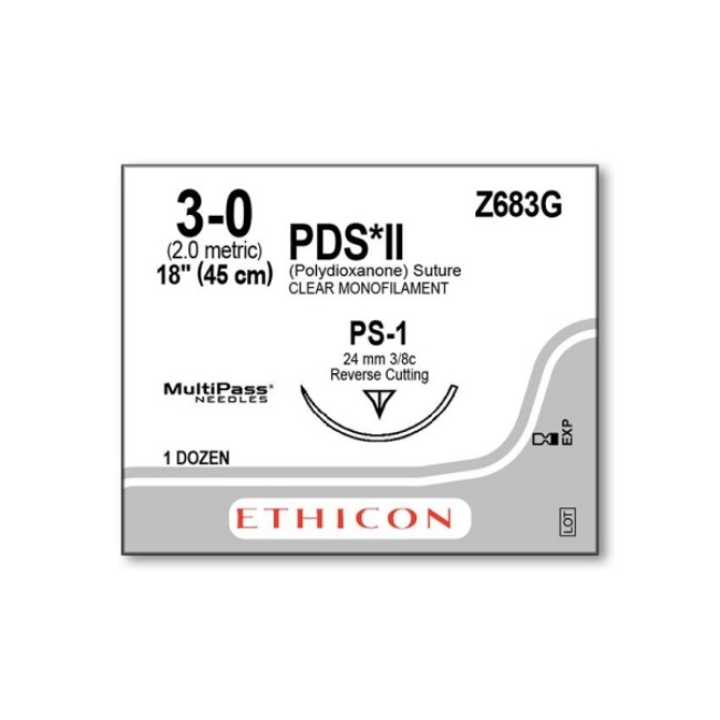 Sutures  Pds Ii Clear Monofilament Suture   Size 3 0   18   Ps 1 Needle